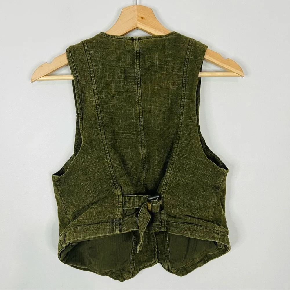 Free People We The Free Green Vest button front size small - Picture 3 of 9